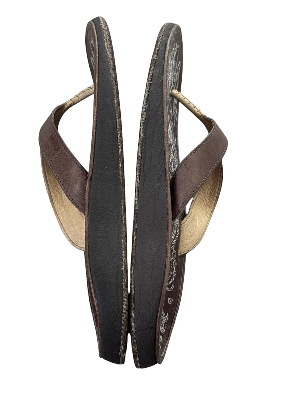 Olukai Paniolo Brown Leather Flip Flop Sandals Size 8 - Picture 7 of 11